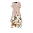 thumbnail image 1 of Primavera y verano nuevo vestido de dos piezas falso con cuello redondo estampado de algodón y lino, 1 of 5