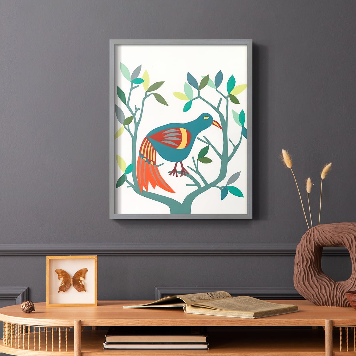Whitty Bird II Framed Print in Gray Solid Wood 22 x 28 Framed Print