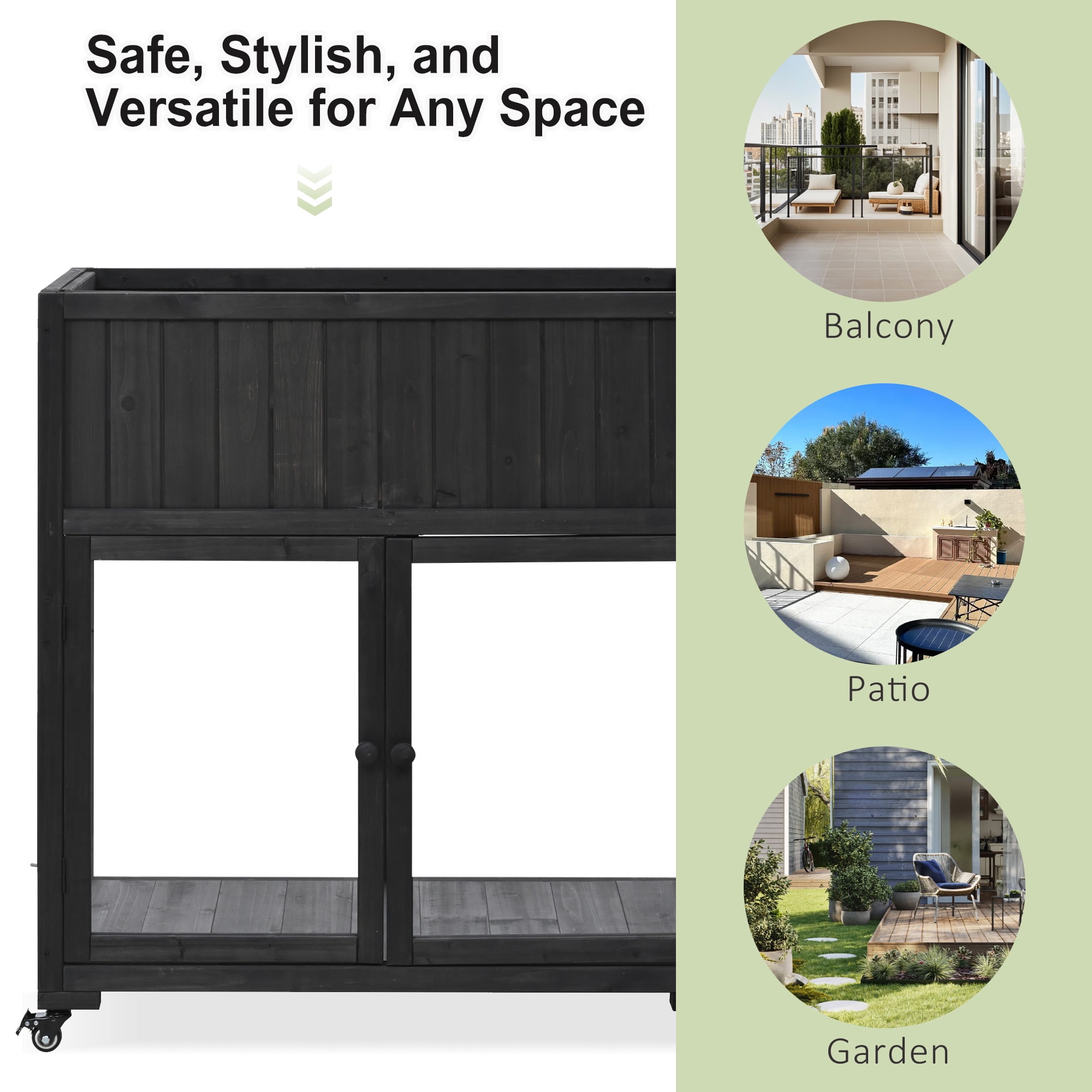 Yoneston Patio Mini Wood Cold Frame, 35.4''x17.7''x37.4'',Compact 2 Doors Garden Greenhouse with Wheels, Raised Bed with Liner for Indoor Outdoor Use, Black
