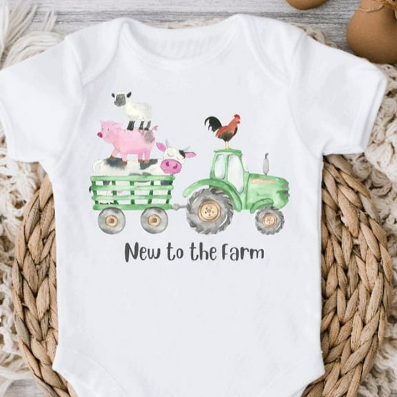 New To The Farm Baby Bodysuit, Loves The Farm, Farm Baby Newborn Birth Announcement, Green Tractor Gender Reveal, Girl Or Boy Shower Gift Cute Baby Onesie, BABY BODYSUIT LAT 4424