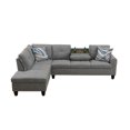 thumbnail image 6 of L Shaped Sectional Couch, Modern Nailhead Lounge Sofa, Modular Sectional Sofa with Reversible Cup Holder,4-Seat Linen Sectional Sofa Sets, Modern Living Room Furniture Sets,Brown Grey, 6 of 6