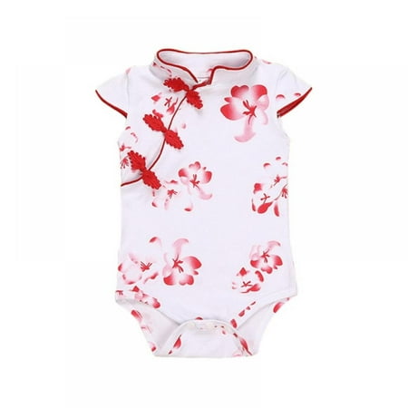 

Wuffmeow Newborn Baby Girl Siamese Hijab Chinese Cheongsam Flower Bodysuits Jumpsuits