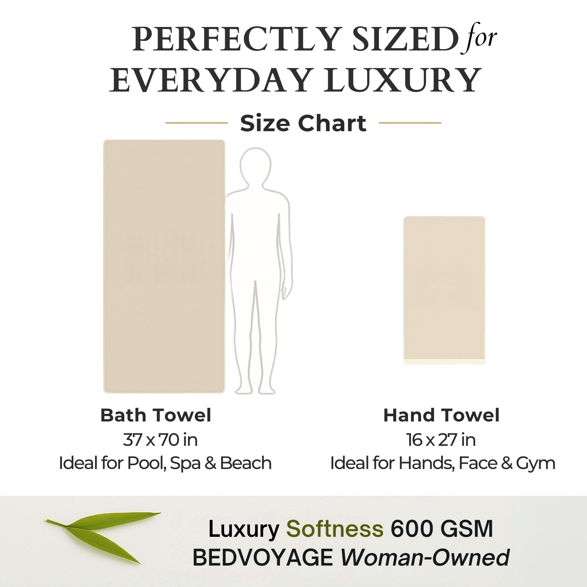 BedVoyage Bath Sheet & Hand Towel Set 3pc - Viscose from Bamboo + Cotton – 600 GSM - Absorbent & Odor Resistant - Sand