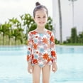 thumbnail image 2 of Zwiiyzr 2025 6M-3T Toddler Girls Rash Guard One Piece Swimsuits Cute Flower Print Long Sleeve Sunscreen Seaside Surfing Swimsuit Orange, 2 of 9