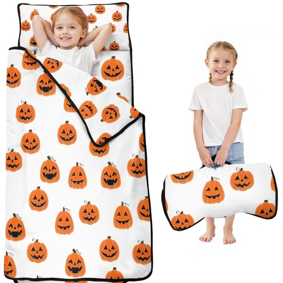 White Halloween Pumpkins Toddler Nap Mats for Kids Preschool,50"x20" Sleeping Mat Bag or Kids,Toddler Sleeping Bag,Toddler Nap Mat or Daycare