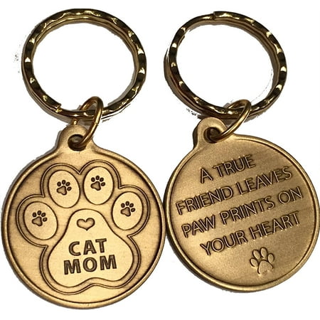 Mom Keychain - Cat Mom - A True Friend Leaves Paw Prints On Your Heart Keychain Paw Print Bronze