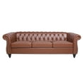 thumbnail image 3 of Chesterfield Sofa Couch, PU Tufted 3 Seater Sofa with Thick Cushion and Nailhead Trim, Mid-Century Rolled Arm Accent Sofa for Living Room, Bedroom, Office, Apartment, Small Space, Brown, 3 of 7