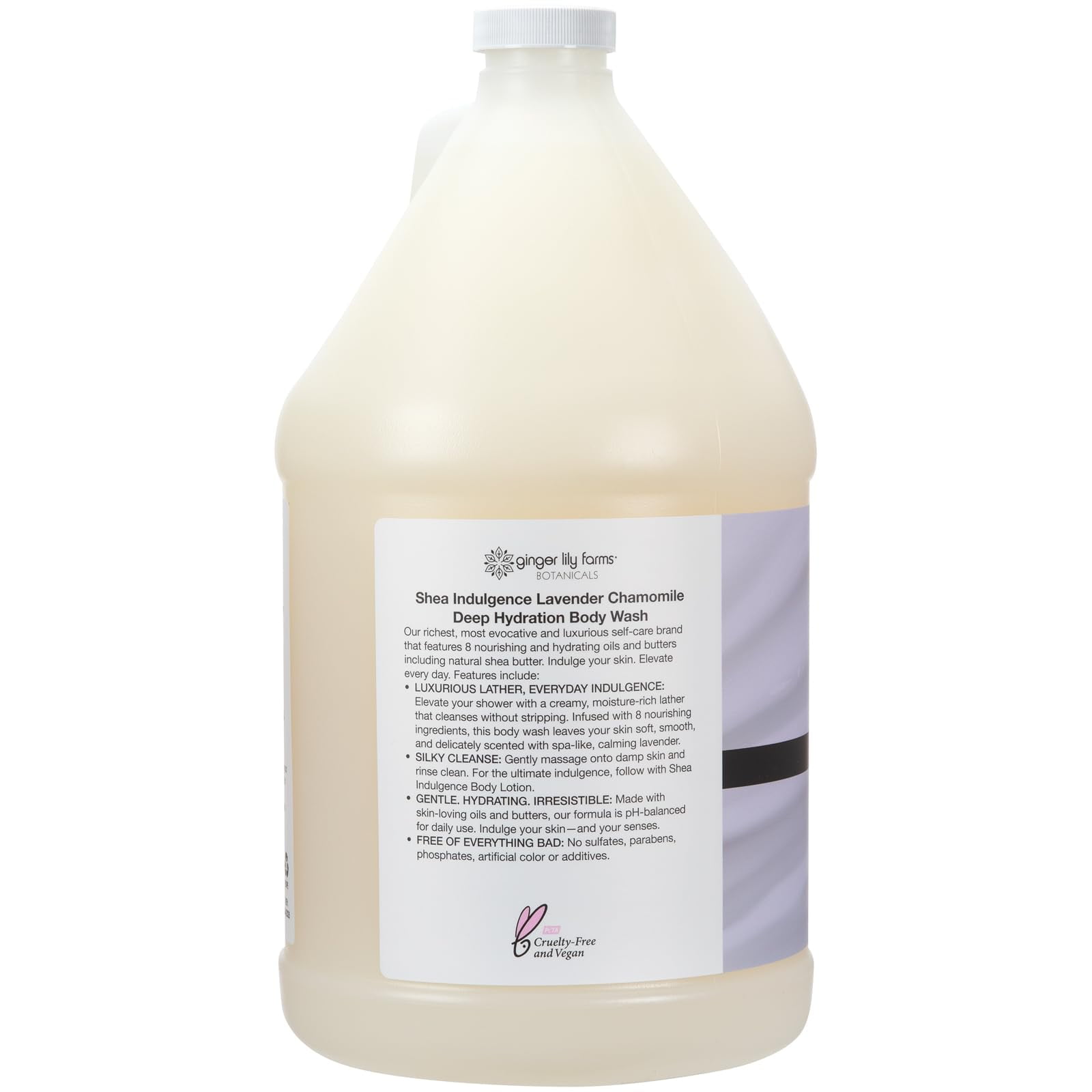 Ginger Lily Farms Botanicals Shea Indulgence Deep Hydration Body Wash, 100% Vegan & Cruelty-Free, Lavender Chamomile Scent, 1 Gallon (128 fl oz) Refill