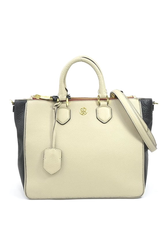 Pre-Owned Tory Burch Women's Leather Handbag Shoulder Bag in Beige and Black (56352a) (Good)