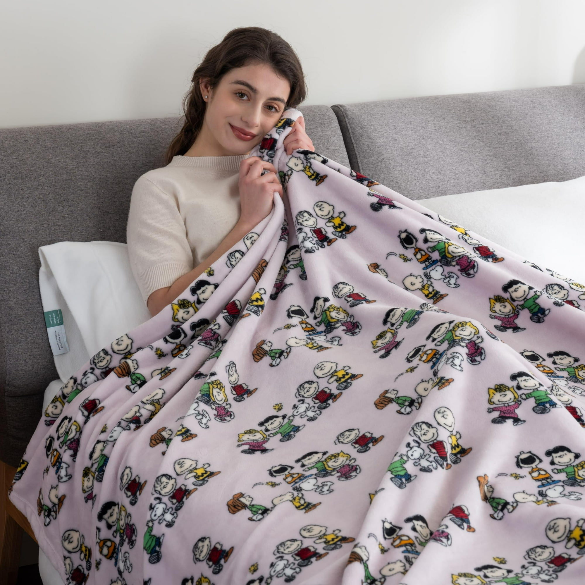 Berkshire Blanket Peanuts VelvetLoft Cute Character Snoopy Plush Blanket Peanuts Laughing Robe Lilac Twin 60 in x 90 in Official Peanuts Product