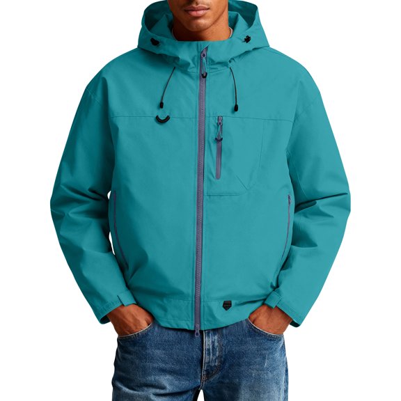 Evdexr Men's Rain Jacket Lightweight Zip Up Waterproof Outerwear Fall Winter Outdoor Hiking Coat Hooded Windbreaker Jackets with Zipper Pockets 3XL
