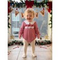 thumbnail image 4 of Cjfdfy Newborn Baby Girl Christmas Fall Outfit Christmas Tree Santa Claus Embroidery Bubble Romper Doll Collar Long Sleeve Stripe Jumpsuit Infant Cute Christmas Fall Winter Outfit, 4 of 9