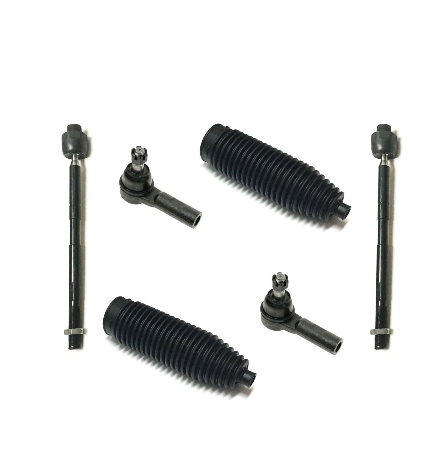 6 Pc Steering Kit Inner and Outer Tie Rod Ends Rack & Pinion Bellow Boots