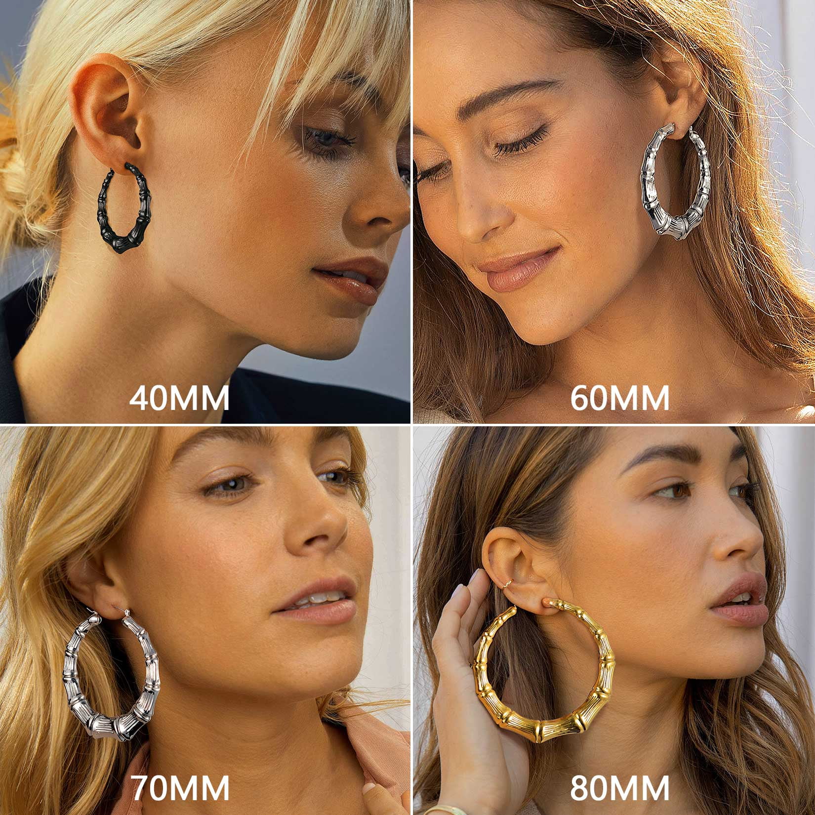 U7 Large Big Hoop Earring for Women Stainless Steel Gold Plated Bamboo Earrings 40mm Christmas Anniversary Gift for Mother Wife