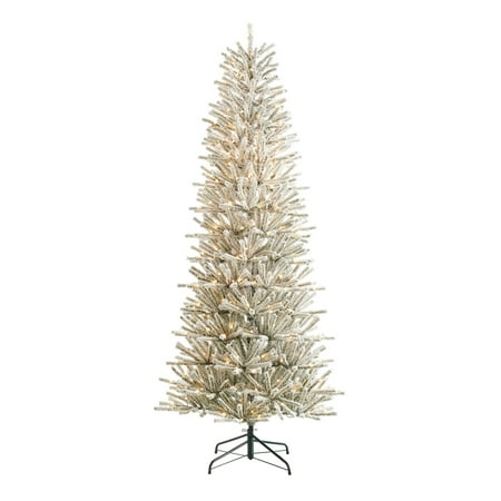 holiday time 7.5ft pre-lit led clinton flocked spruce artificial christmas tree green 400 led