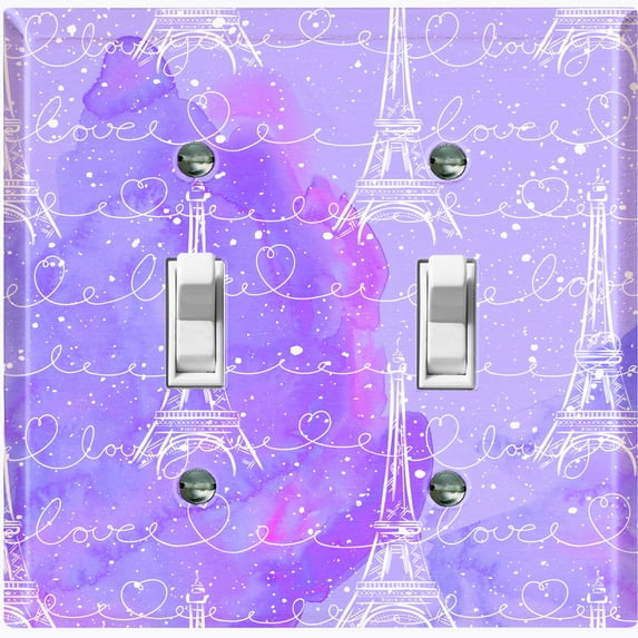 Metal Light Switch Plate Cover Romantic Paris Eiffel Tower Letter Cloud Purple PRS010