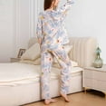 thumbnail image 5 of Jinhomg Womens Soft Cotton Pajamas Elegant Floral Print Long Sleeve Button Down Tops and Straight Pants Sets 2 Piece Casual Sleepwear Loungewear Blue L, 5 of 9