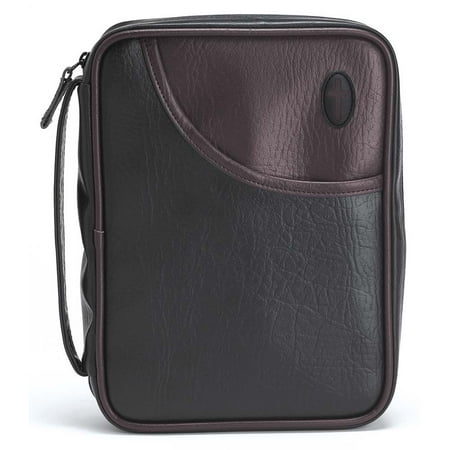 Black and Burgundy Leather Like Vinyl Bible Cover Case with Handle Large