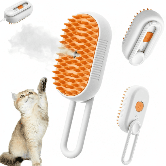 4-in-1 Cat Steam Brush for Shedding, Rechargeable cat brushes - Self-Cleaning Comb for Long and Short Hair Cats and Dogs, Steam Pet Brush for Hair Removal, Vibrating Message, Grooming & Relaxation