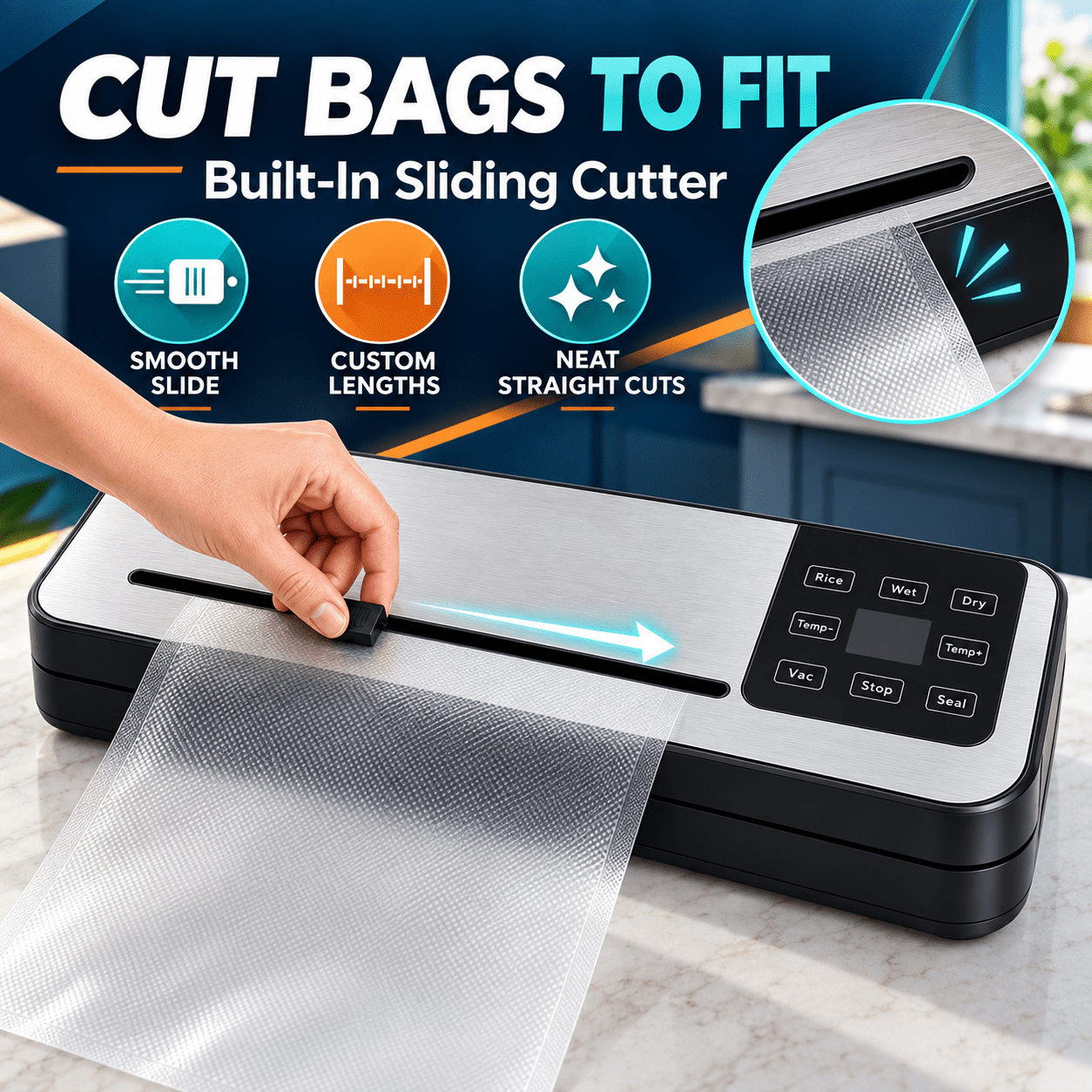 Food Vacuum Sealer Machine with 50 Pack Vacuum Sealer Bags, Food Storage Saver Dry & Moist Food Modes, Built-In Cutter