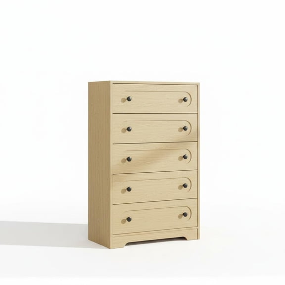Spacious Storage Solution 5 Drawer Dresser – Tall Mid Century Modern Chest for Bedroom, Living Room, or Nursery – Deep Drawers, Metal Knobs, Wide Organizer – Natural Wood Finish