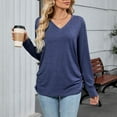 thumbnail image 5 of Timegard Tops for Women V Neck Long Sleeve Solid Color Loose Comfy Blouse Casual Ruched Fitting Shirts Tops, 5 of 8