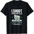 thumbnail image 1 of Camiseta divertida para mujeres con diseño de fotografía y frase "I shoot people and sometimes cut off head" - Estilo Misfits, color negro, 1 of 7