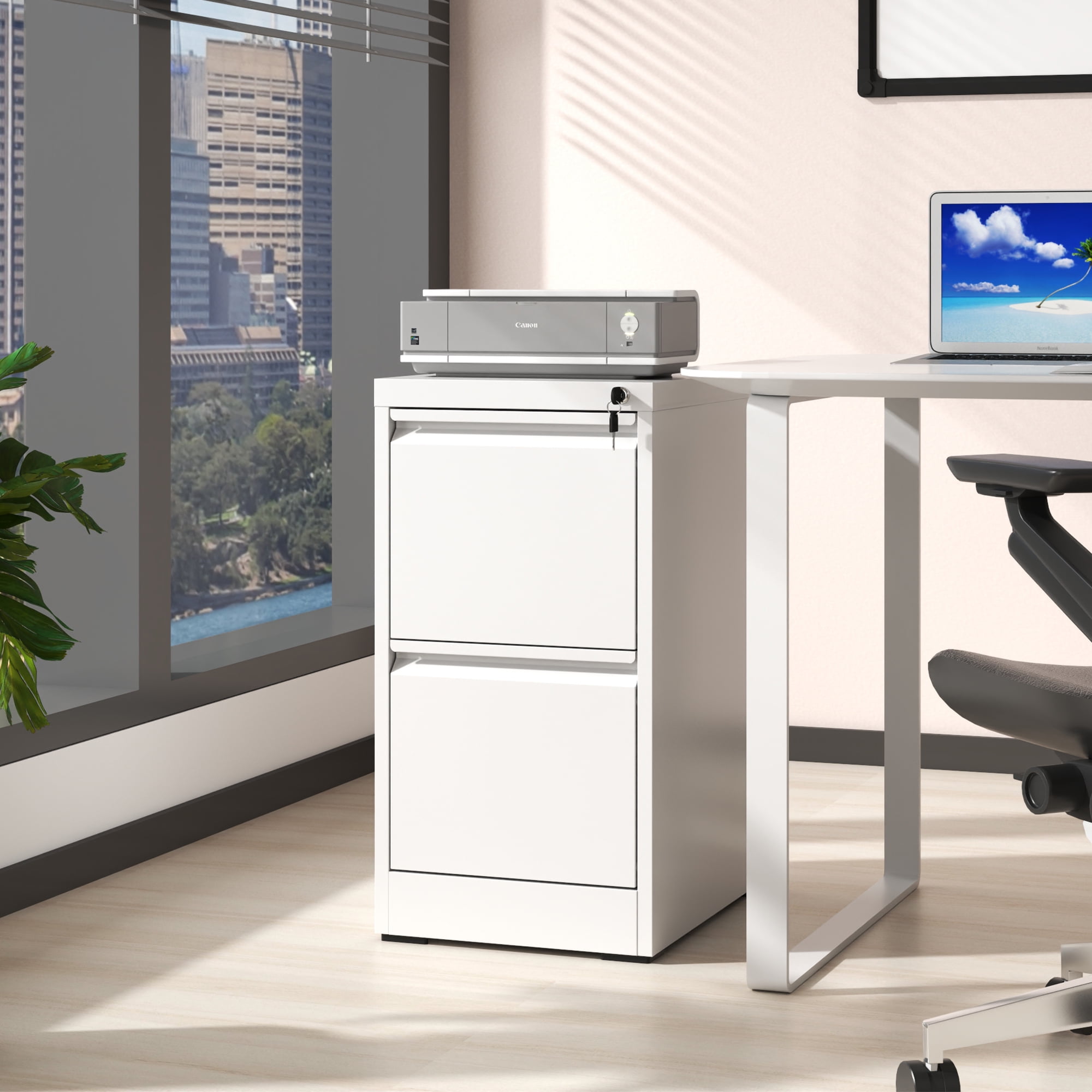 Dtwnek 2 Drawer Metal Vertical File Cabinet with Lock, Office Home Steel Vertical File Cabinet for A4 Letter Size, White