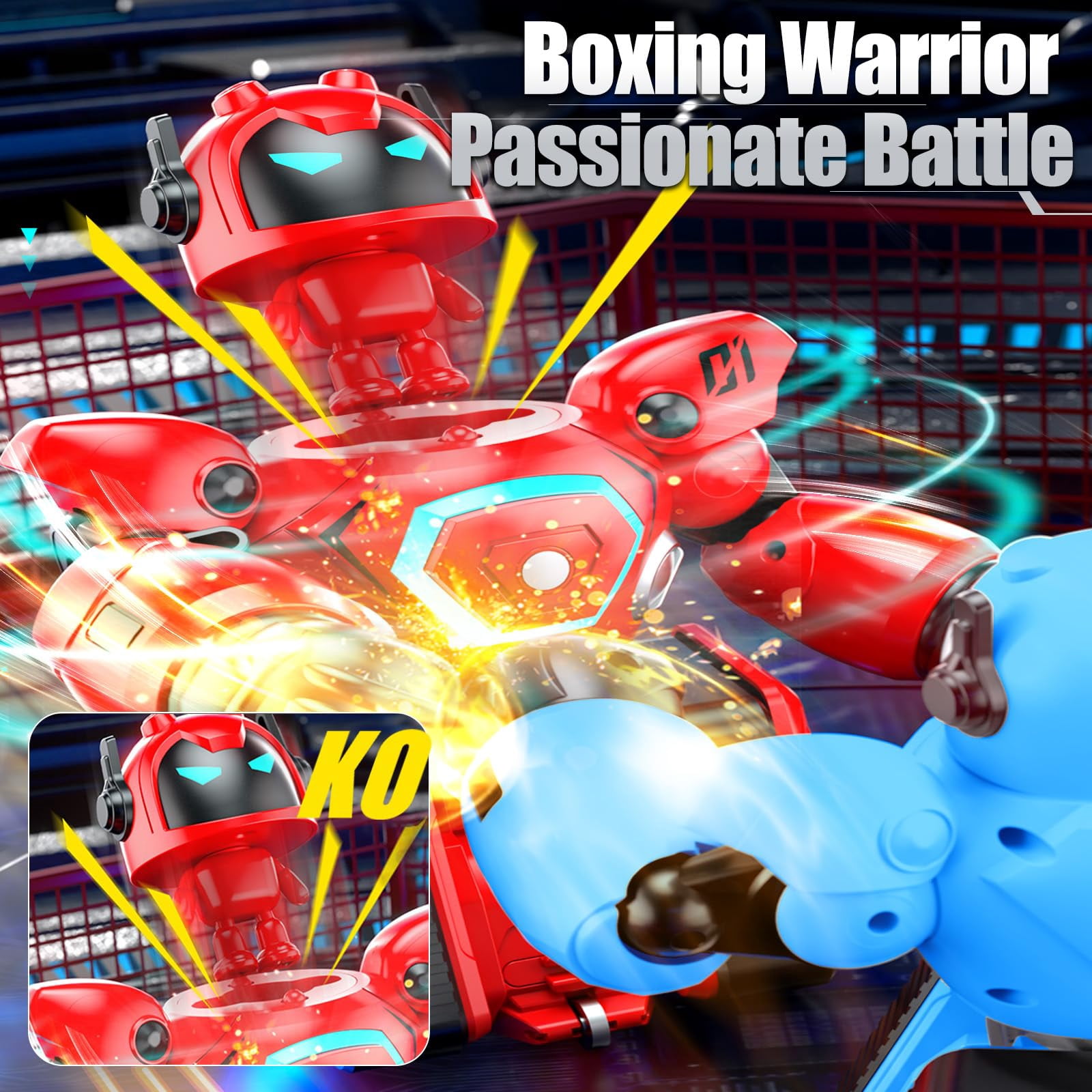 B-Qtech Battle Bots for Kids 2-Player Robot Soccer Set, Remote Control Fighting Robots Toy with Ejecting Heads Pop Off, Light Sound, Red Blue, Age 6+