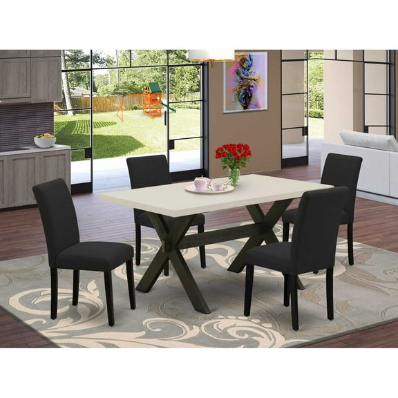 East West Furniture 5-Piece Dining Room Set Includes 4 Kitchen Chairs with Upholstered Seat and High Back and a Rectangular Dining Room Table - Black Finish
