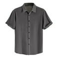 thumbnail image 2 of Xunlbb Men's Shirts Mens Casual Button Down Shirts Men's Fashionable Casual Corduroy Solid Color Button Turndown Collar Short Sleeved Shirt Gift for Him, XS-3XL, 2 of 9