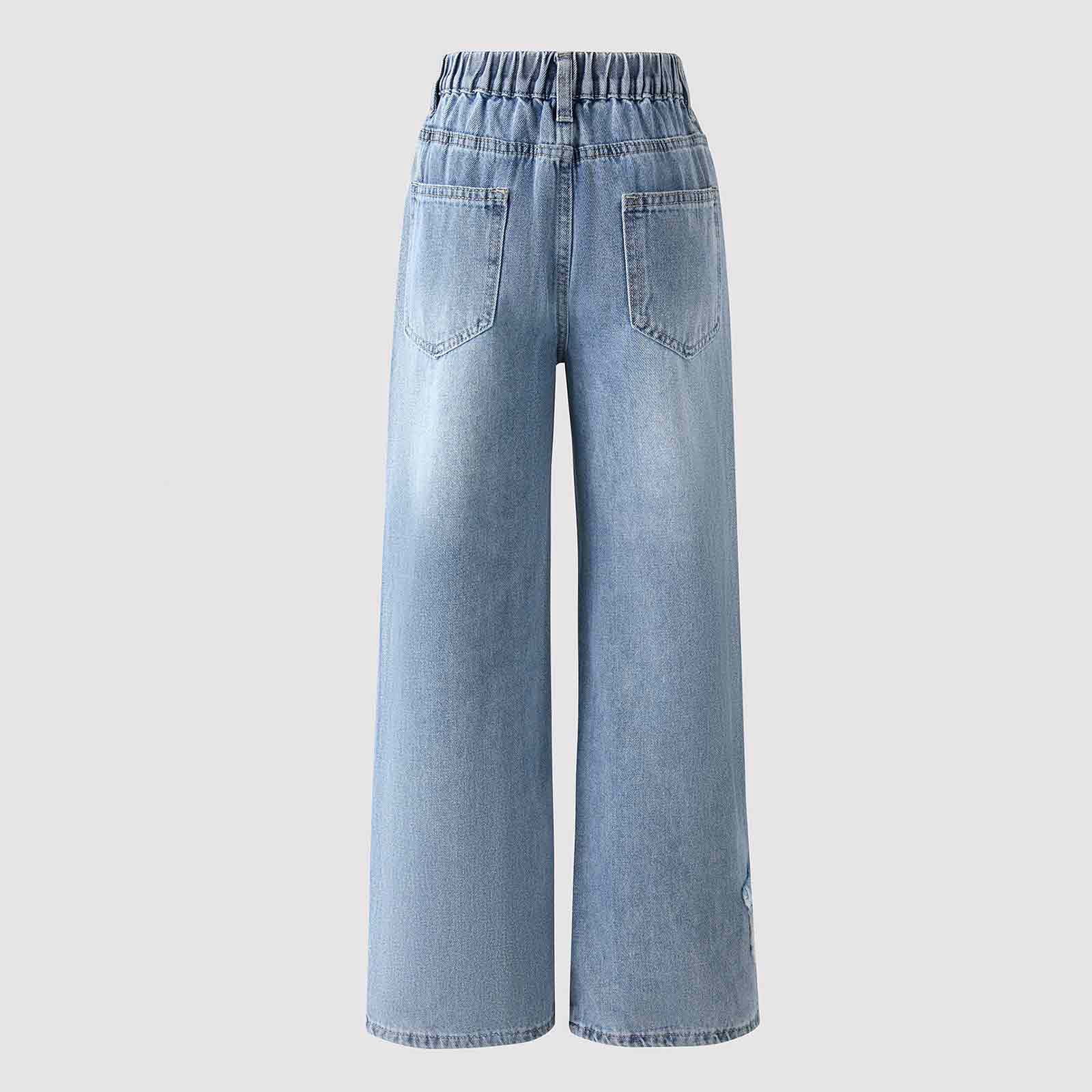 Girls Baggy Pants Clothes For Tweens Girls' Wide Leg Jeans Baggy Cute Bow High Elastic Waisted Denim Pants Y2K Boyfriend Skater Streetwear