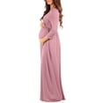 thumbnail image 3 of Mother Bee Maternity V-Neck 3/4 Sleeve Ruched Waist Dress, 3 of 4