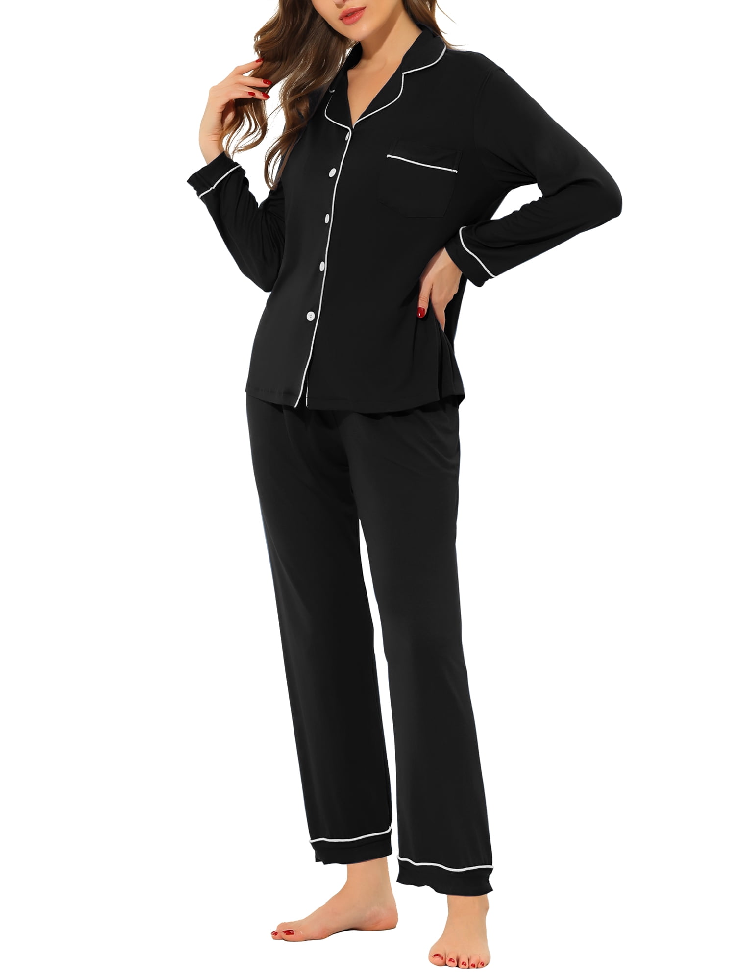 Unique Bargains Women's Pajama Sleep Shirt Nightwear Sleepwear Lounge Modal Pj Sets