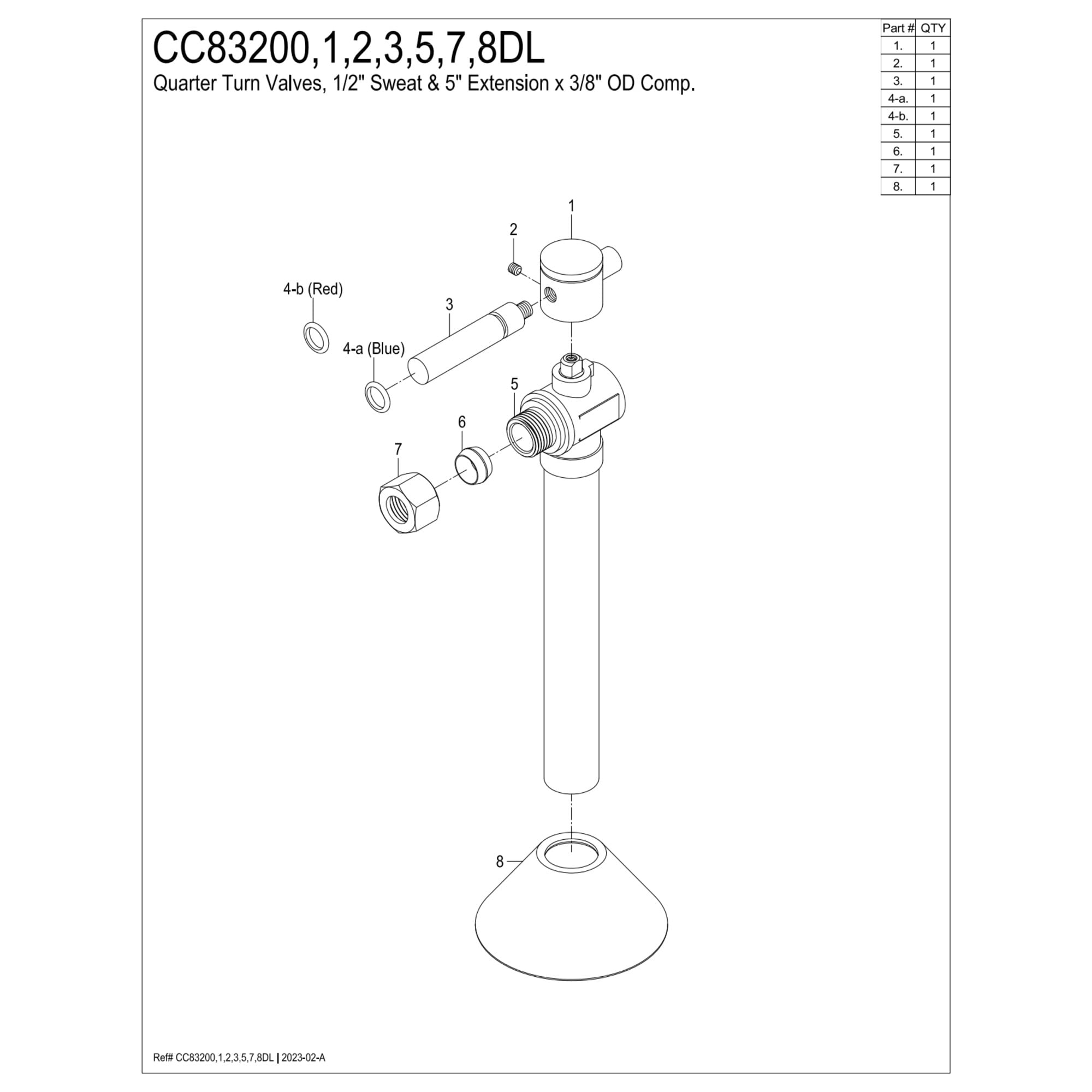 Kingston Brass CC83202DL 1/2-Inch Sweat x 3/8-Inch O.D. Comp Angle Shut-Off Valve with 5-Inch Extension in Polished Brass