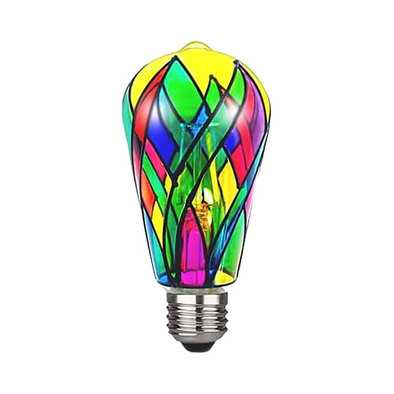 Jierger Clearance 1 Pack LED Stained Glass Light Bulb LED Bulbs 4W E26 Base ST19 LED Colored Light Bulb Stained Glass Bulb for Decoration Home Lighting Garden Balcony