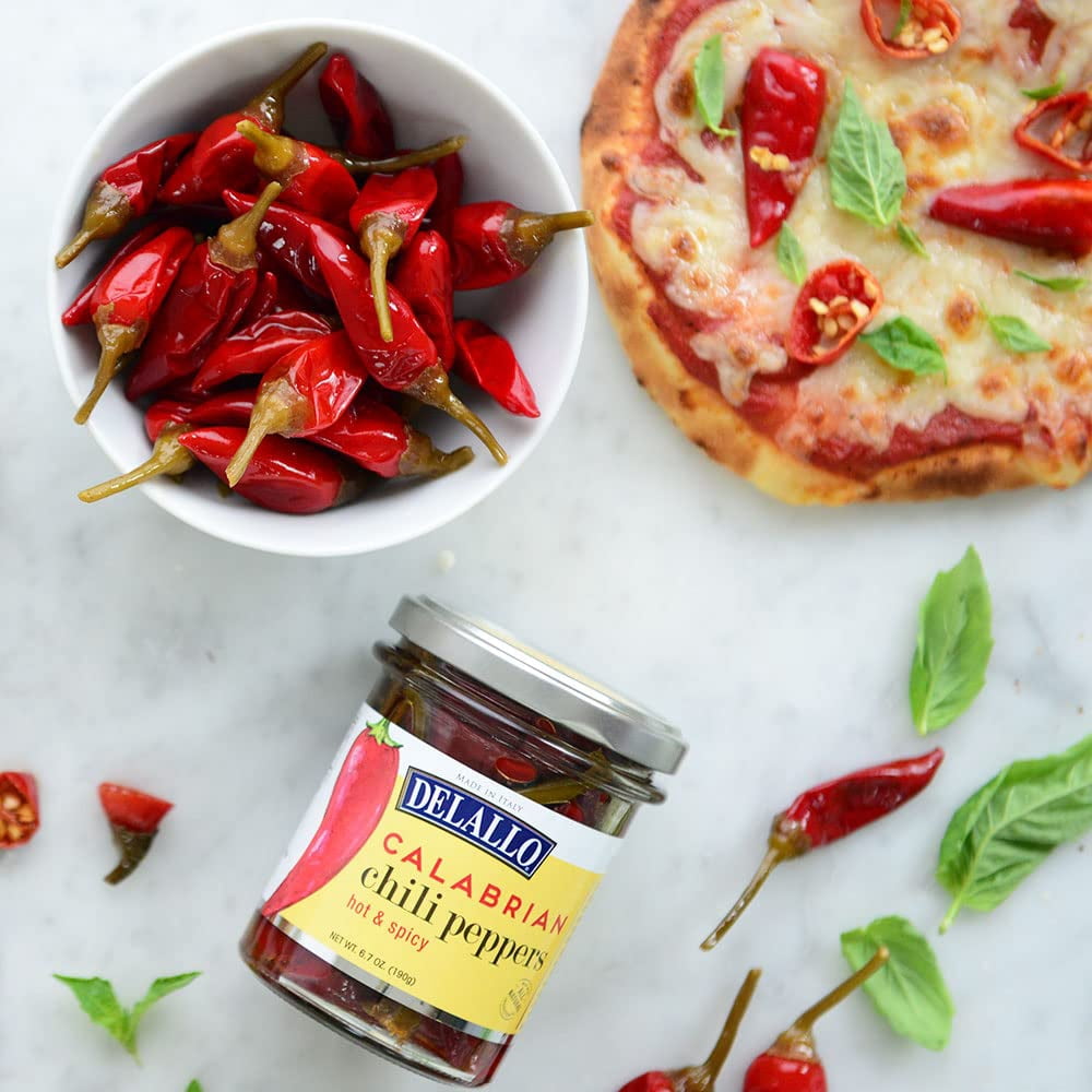 DeLallo Whole Calabrian Chili Peppers, Hot & Spicy, 6.7oz Jar, 6-Pack