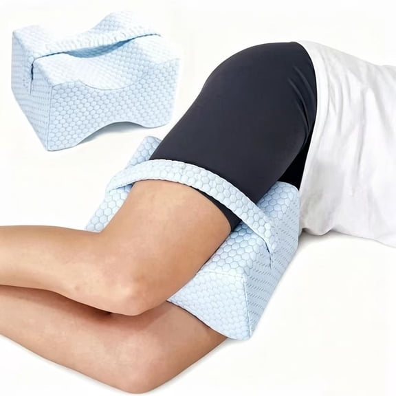 Knee Pillow for Side Sleepers – Cooling Memory Foam Leg Pillow, Spine Alignment Support for Between Knees, Blue