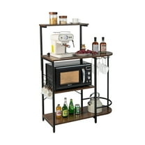 Barara King Kitchen Bakers Rack, Kitchen Microwave Stand, 4-Tier Kitchen Bakers Rack with 6 S-Hooks and Stemware Racks-Rustic Brown