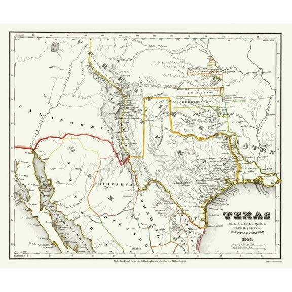 Historic State Map - Texas Surrounding Territories - Radefeld 1846 - Vintage Wall Art