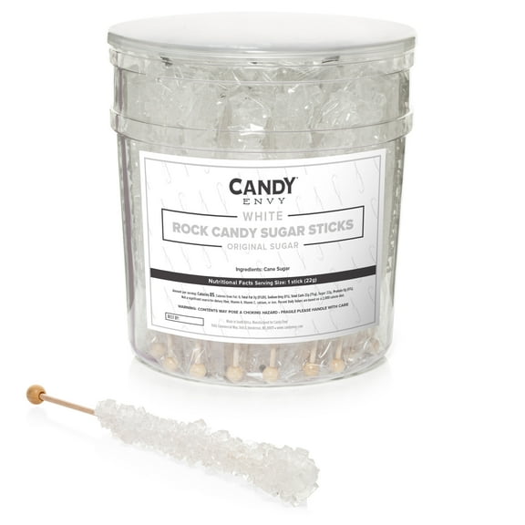 Candy Envy White Rock Candy Sugar Stick, Original Sugar Flavored, 36 Ct. Indiv. Wrapped