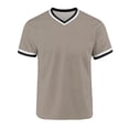 thumbnail image 5 of LMOIPLI Men's Contrast Trim V Neck Short Sleeve T-Shirt Classic Crew Neck Casual Tee Breathable Summer Sporty Top for Daily Coffee XL, 5 of 6