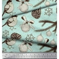 thumbnail image 3 of Soimoi Green Modal Satin Fabric American Robin, & Baubles Christmas Decor Fabric Printed BTY 42 Inch Wide, 3 of 3