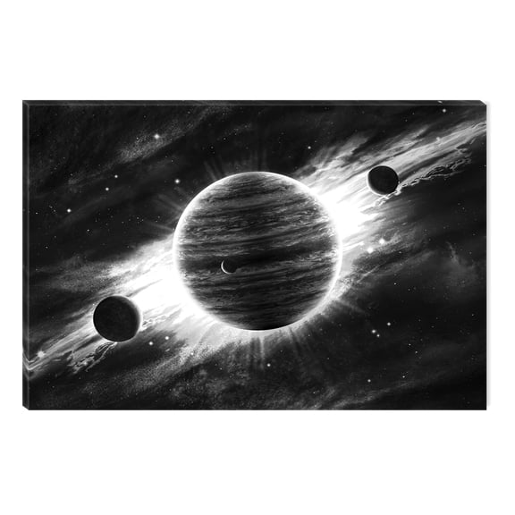 Startonight Canvas Wall Art Black and White Abstract Planet Creation, Dual View Surprise Artwork Modern Framed Ready to Hang Wall Art 100% Original Art Painting 23.62 X 35.43 inch