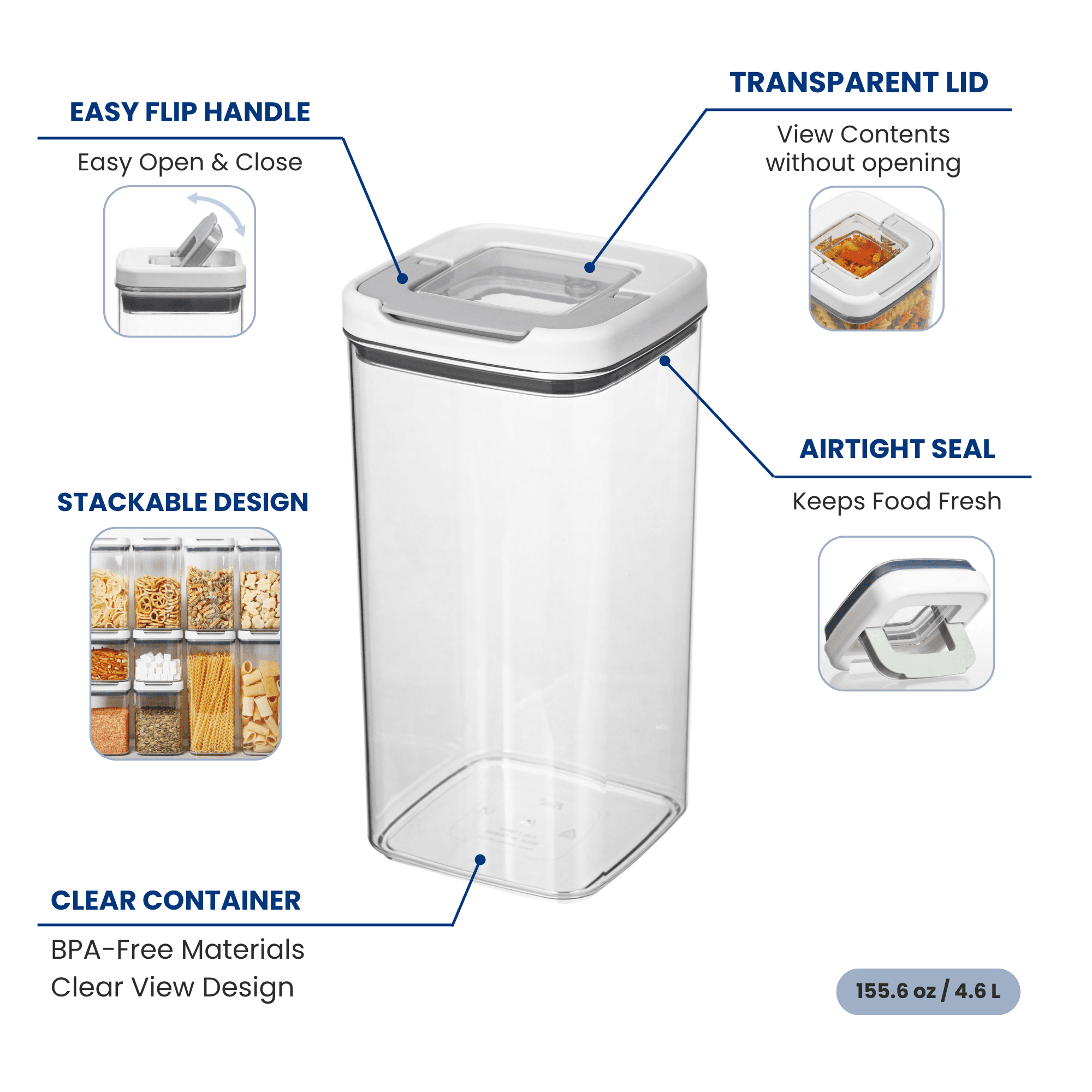 Felli Supreme-Tite Dry Airtight Stackable BPA-Free Food Storage Container, 155.6 oz, 3 Count