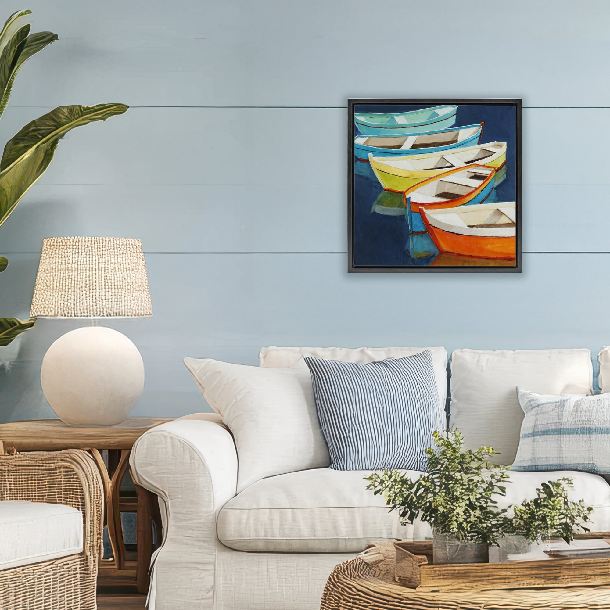 Stupell Industries Serene Rowboats in Summer Black Framed Floater Canvas Wall Art, design by Lorenzo Collective