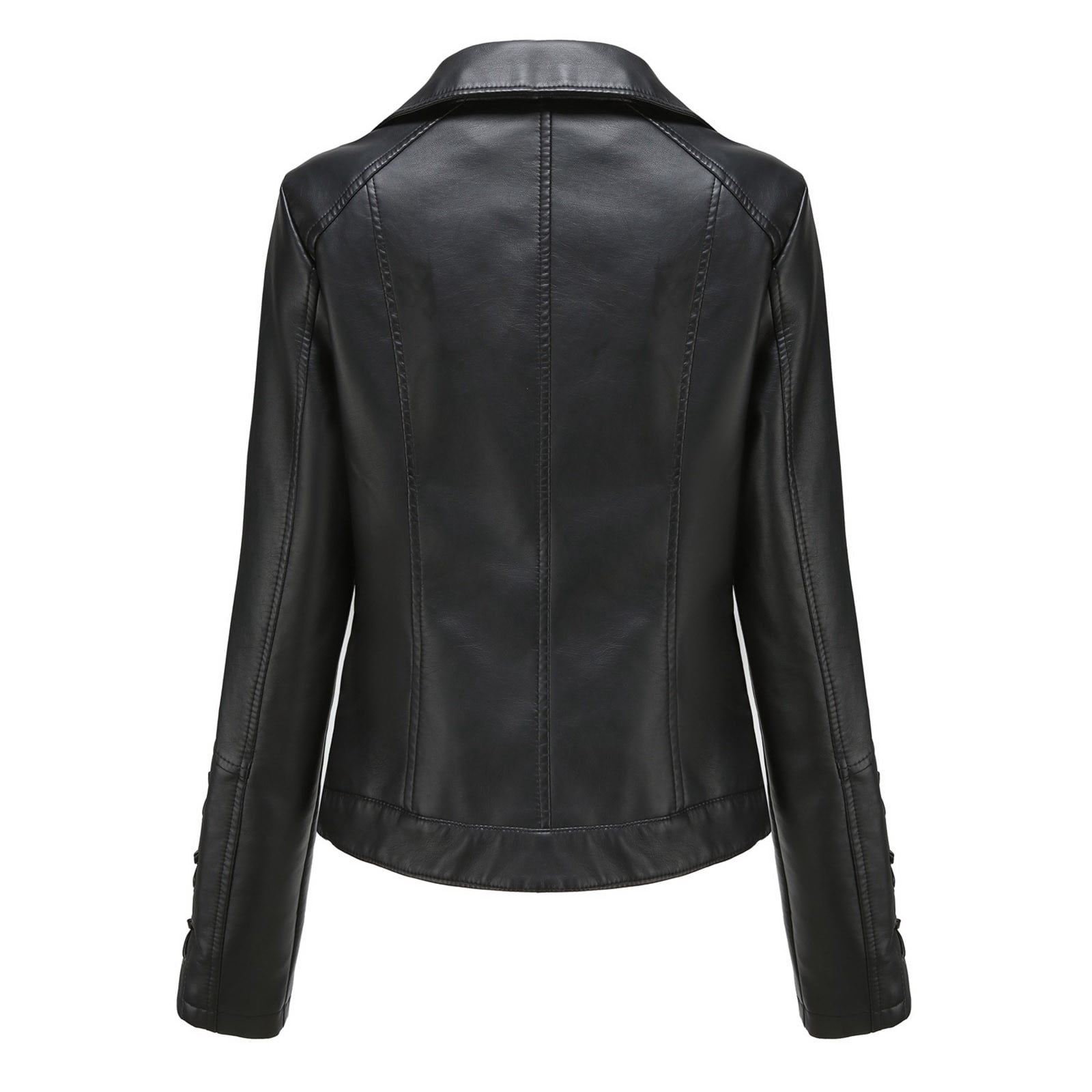 Sokhug Women's Slim Fit Faux Leather Jacket Lapel Zip Motorcycle Suit Coat, Black