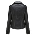 thumbnail image 3 of IROINNID Women's Faux Leather Jacket Notch Lapel Solid Color Long Sleeve Leisure Slim Stand Zip Motorcycle Suit Belt Coat Jacket Tops, Black, 3 of 8