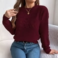 thumbnail image 6 of JUUNthy Sweater for Womens, Hollow Out Pattern Crewneck Long Sleeve 2026 Soft Comfort Knit Tops Burgundy S, 6 of 11