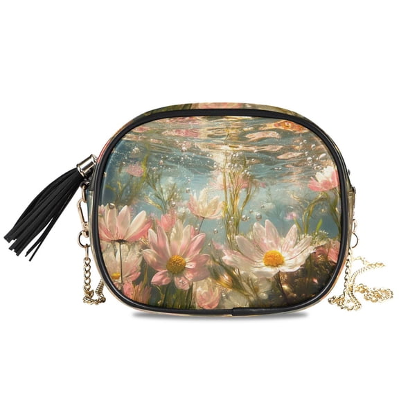 Womens Casual Chain Shoulder Bag Simple style Underwater Flowers and Bubbles Crossbody Bag